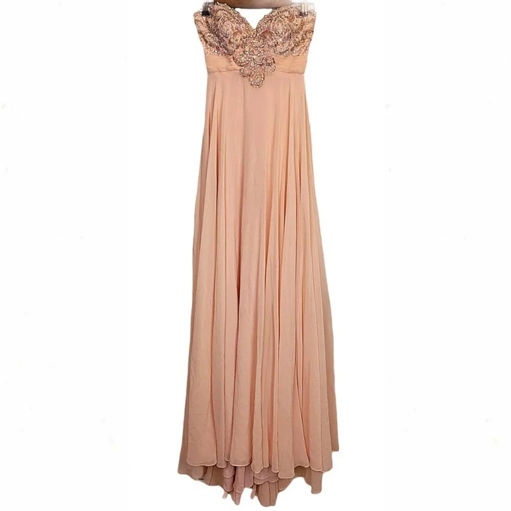 Jovani Peach Jeweled Sweetheart Strapless Gown - Picture 5 of 14